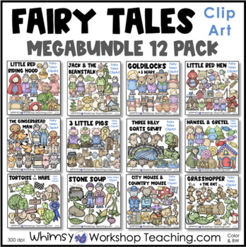 Preview of Fairy Tales & Fables Clip Art 12 Set Megabundle Images Color Black White