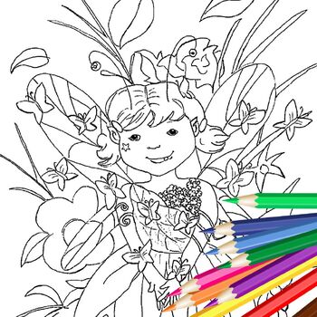 Preview of Fairy and Butterflies Coloring Book Page For Kids And Adults