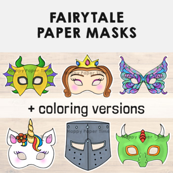 Fairytale Paper Masks Printable Coloring Craft Activity Costume Template