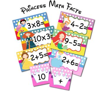 Preview of Fairytale Princess Math Facts Flashcards or Pocket Chart Cards