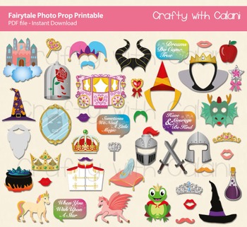 Preview of Fairytale Themed Party Photo Booth Prop - 46 ready to print images
