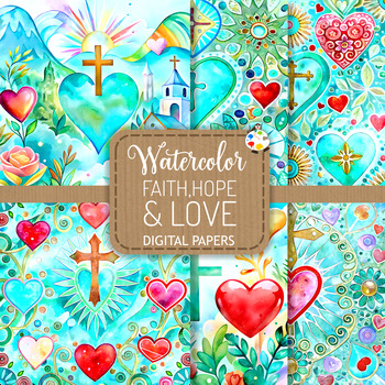 Preview of Faith Hope & Love - Religious Easter Watercolor Paper Clipart Designs