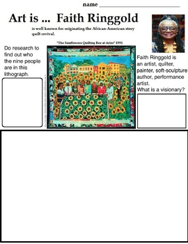 Preview of Faith Ringgold -Multi-Media,Quilting,Critiques (8 pgs), Art Lesson, Black Artist