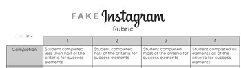 Preview of Fake Instagram Rubric