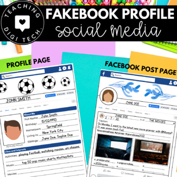 Preview of Fakebook Facebook Social Media Profile Worksheets - CYBER SAFETY WORKSHEETS