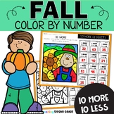 Fall 10 More 10 Less Color by Number Worksheets Math Revie