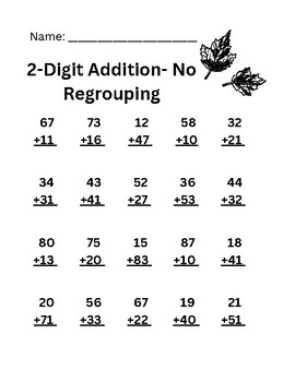 Preview of Fall 2 Digit Addition with and without regrouping