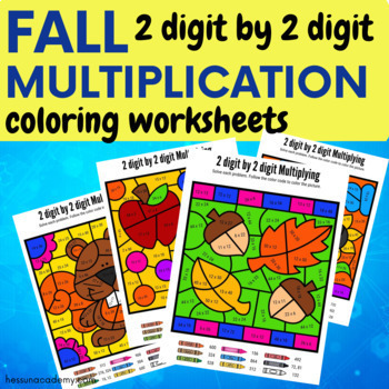Preview of Fall 2 Digit by 2 Digit Multiplication Color by Number Coloring Worksheets