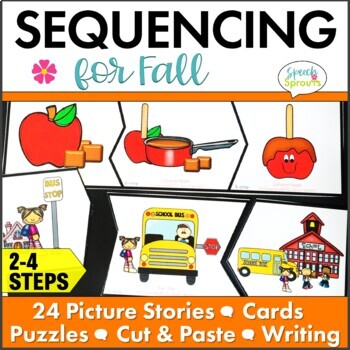 Preview of Fall 3-4 Step Story Sequencing with Picture Cards Story Retell and Writing