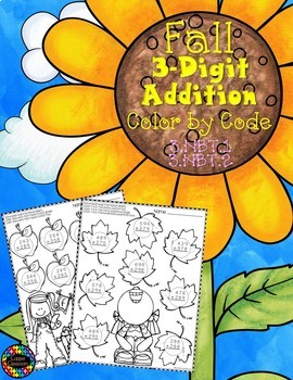 Preview of Fall 3-Digit Addition with Regrouping Color-by-Code Printables