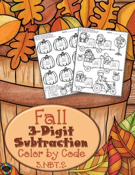Preview of Fall 3-Digit Subtraction with Regrouping Color-by-Code Printables