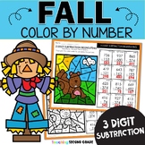 Fall 3 Digit Subtraction with Regrouping Color by Number W