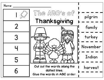 fall abc order cut paste worksheets alphabetical order no prep