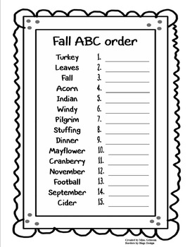 Preview of Fall ABC order