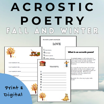 Preview of Fall Acrostic Poems Templates | Poetry Writing | Thanksgiving