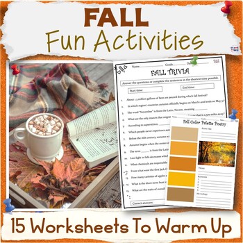 Preview of Fall Activities, Autumn Middle School Fun Worksheets, Emergency Sub Plans