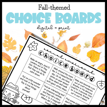 Preview of Fall Activities Choice Boards Weekly Kindergarten Homework Template