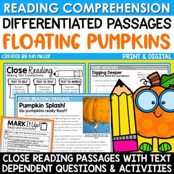 Preview of Fall Activities Close Reading Comprehension Passages & Questions Pumpkins