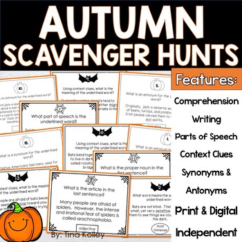 Preview of Fall Activities - Reading, Grammar, Writing, Scavenger Hunt - Print and Digital