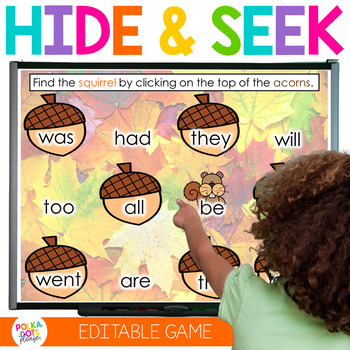 Preview of Fall Activities | Hide & Seek Game | Editable Sight Word Practice