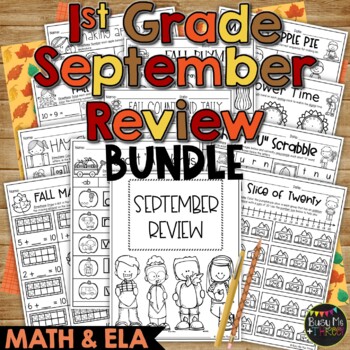 Preview of Fall Activities Math and ELA Review BUNDLE 1st Grade No Prep Worksheets