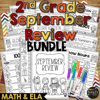 Preview of Fall Activities Math and ELAR Review September BUNDLE 2nd Grade No Prep