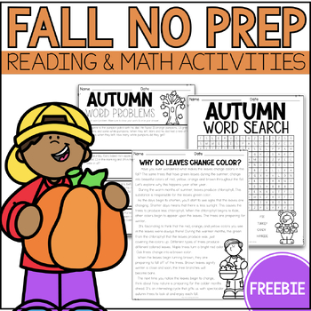Preview of Fall Activities Math and Reading Worksheets for 2nd Grade Freebie