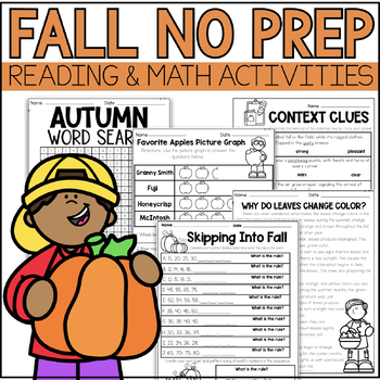 Preview of Fall Activities Reading Math Writing No Prep Worksheets for Fall
