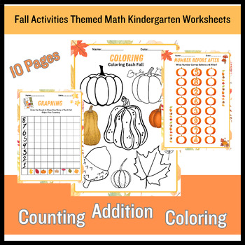 Preview of Fall Activities Themed Math Kindergarten Worksheets