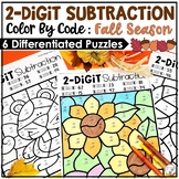 Fall Activities | Two Digit Subtraction Color by Number | 