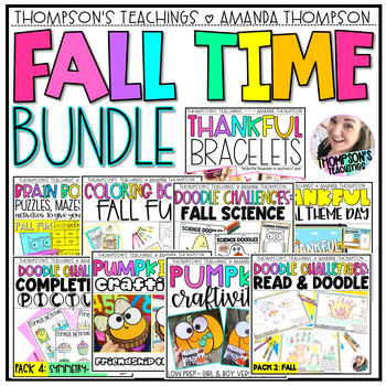 Preview of Fall Activities and Centers - Coloring, Brain Boomers, Thankful Bracelets