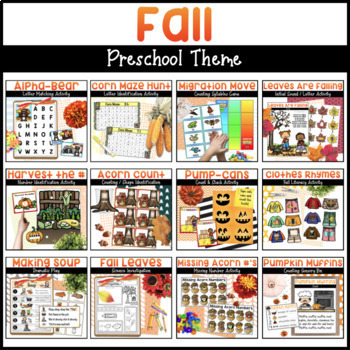 Preview of Fall Activities for Preschool - Math, Literacy & Dramatic Play Activities