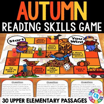 Preview of Fall Reading Comprehension Game - 3rd, 4th, 5th Grade Reading Passages & Skills