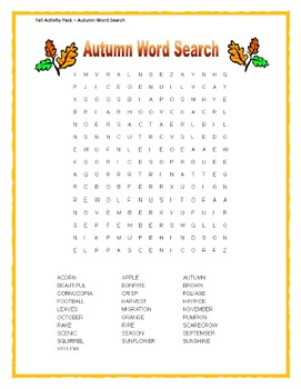 Preview of Fall Activity Pack - Autumn Word Search