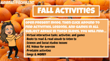 Preview of Fall Activity Pack- Math, Reading, Writing, Science, Soc. Studies, PE, Life Sk