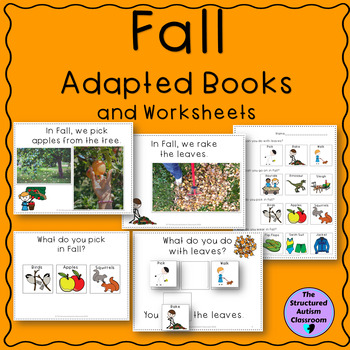 Preview of Fall Adapted Books and Worksheets with Core Words for Special Education