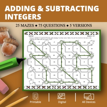 Preview of Fall: Adding & Subtracting Positive & Negative Integers Maze Activity