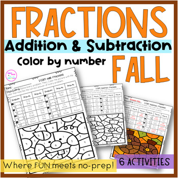 Preview of Fall Adding and Subtracting Fractions with Unlike denominator Color by Number