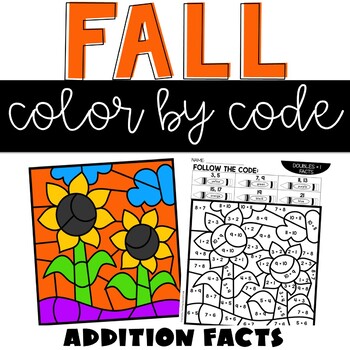 Preview of Fall Addition Facts to 20 Color By Number Activities No Prep Worksheet 1st Grade