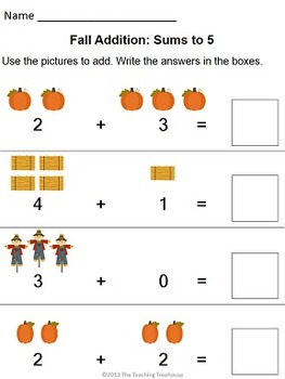 Fall Addition & Subtraction Within 5 by The Teaching Treehouse | TpT