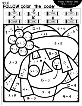 fall addition and subtraction coloring worksheets by