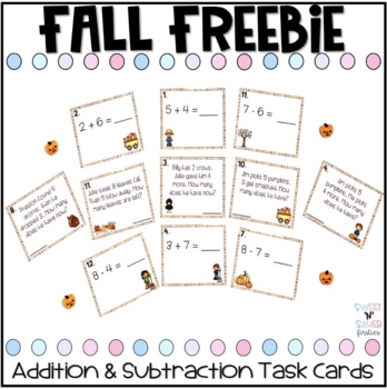 Preview of Fall Addition and Subtraction Task Cards FREEBIE
