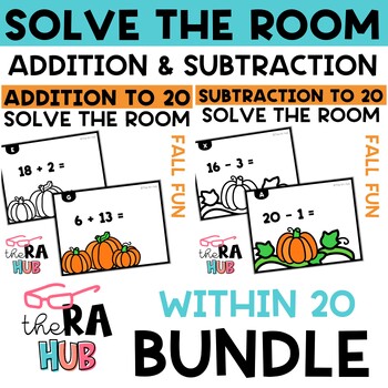 Preview of Fall Addition and Subtraction Within 20 Task Cards Write Solve the Room Bundle