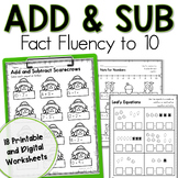 Fall Addition and Subtraction to 10 Fact Fluency Math Work
