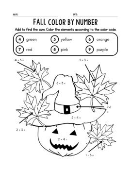Fall - Addition color by number by Phichy Studio | TPT