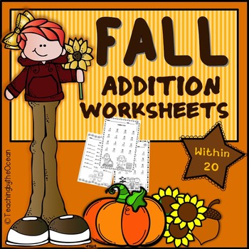 Preview of Fall/ Halloween/ Thanksgiving Addition to 20 Fact Fluency Worksheets