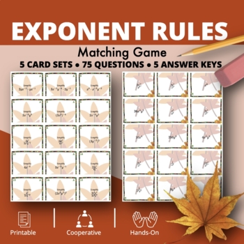 Preview of Fall: Algebra Exponent Rules Matching Game