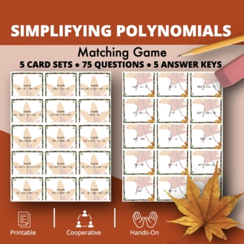 Preview of Fall: Algebra Simplifying Polynomials Level 1 Matching Game