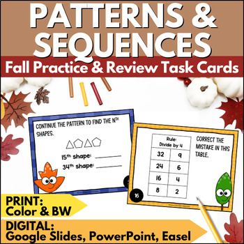 Preview of Fall Algebraic Number Patterns Task Cards - Autumn Practice & Review Activity