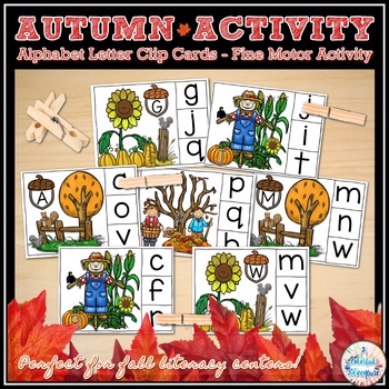 Preview of Fall Alphabet Letter Clip Cards Fine Motor Literacy Centers Activity